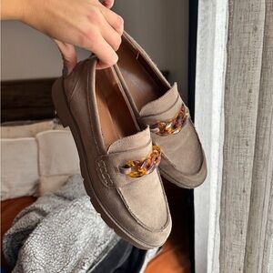 Anne Klein Brown Loafers with Tortoise Chain